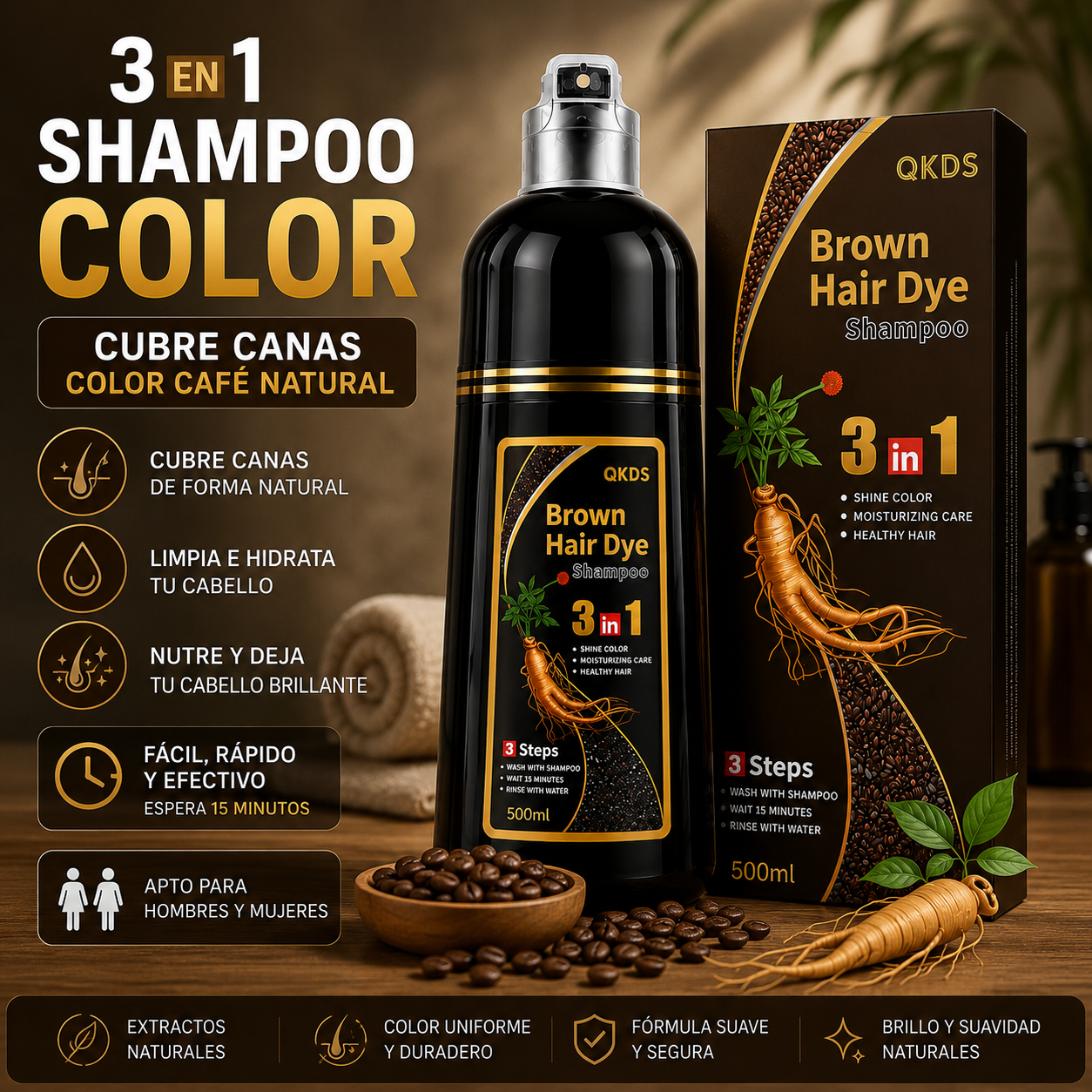 Shampoo Color 3 en 1 Cubre Canas | 500 ml